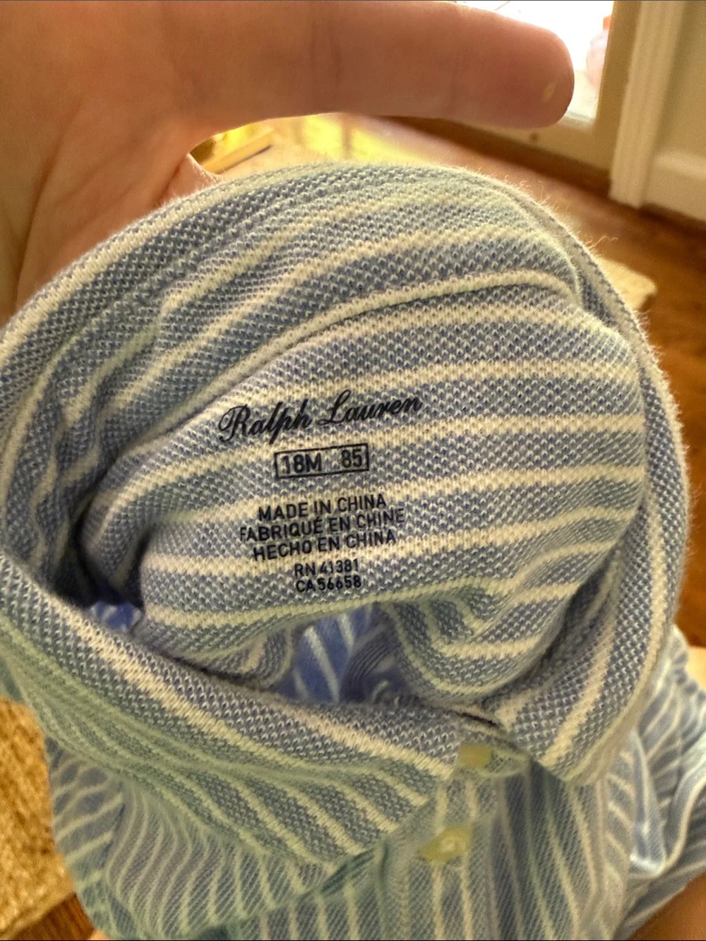 Ralph Lauren Blue & White Striped Cotton Baby Dress with Bloomer Set